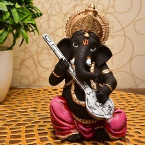 Unique Little Lord Ganesha Playing Guitar Idol Black Color Best Item for Home Decor - Karigaari India Aesthetic Home Decor