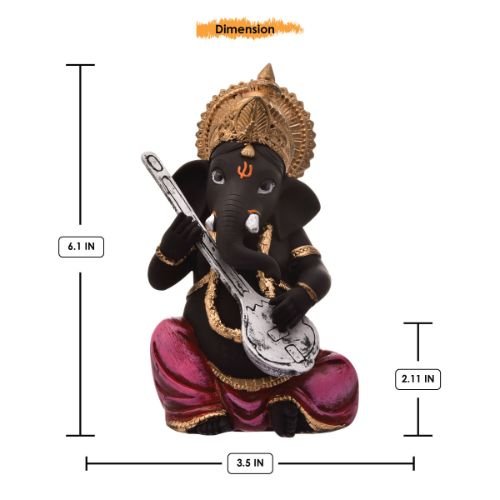 Unique Little Lord Ganesha Playing Guitar Idol Black Color Best Item for Home Decor - Karigaari India Aesthetic Home Decor
