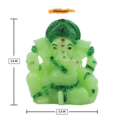 Unique Small Lord Ganesha Sitting With One Leg Up Idol Green Color And dark Green Ornaments Best for Home Decor - Karigaari India Aesthetic Home Decor