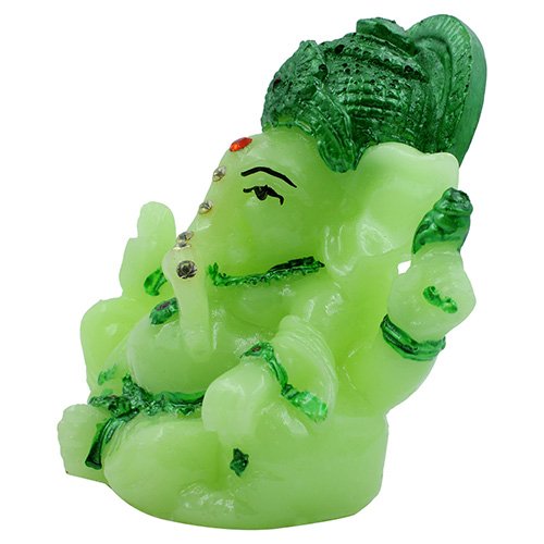 Unique Small Lord Ganesha Sitting With One Leg Up Idol Green Color And dark Green Ornaments Best for Home Decor - Karigaari India Aesthetic Home Decor