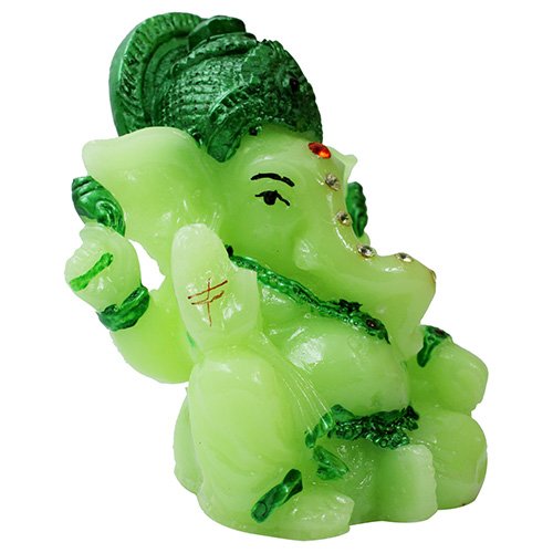Unique Small Lord Ganesha Sitting With One Leg Up Idol Green Color And dark Green Ornaments Best for Home Decor - Karigaari India Aesthetic Home Decor