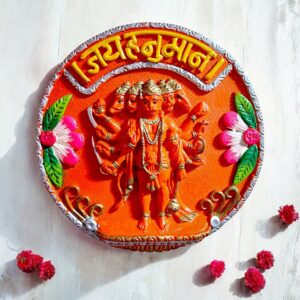 Panchmukhi Hanuman Wall Hanging Vibrant Resin Statue - Karigaari India Aesthetic Home Decor