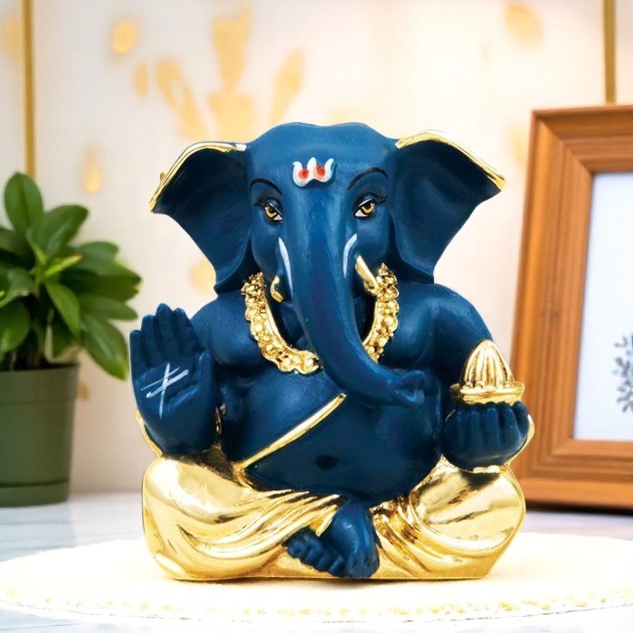 Elegant Regal Blue Ganesha Figure Heavenly Tranquility Car Dashboard Auspiciousness Modern Ornament 1 Regal Blue Ganesha Idol - Divine Tranquility & Car Dashboard Auspiciousness - Karigaari India Aesthetic Home Decor
