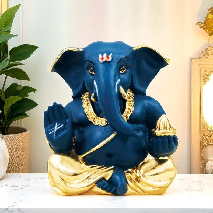 Elegant Regal Blue Ganesha Figure Heavenly Tranquility Car Dashboard Auspiciousness Modern Ornament 2 Regal Blue Ganesha Idol - Divine Tranquility & Car Dashboard Auspiciousness - Karigaari India Aesthetic Home Decor