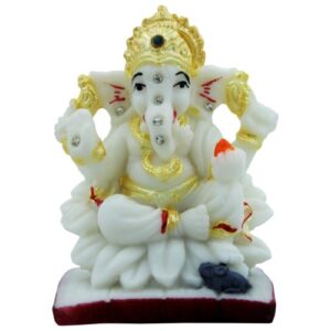 Serene White Ganesha Idol with Mouse - Purity, Blessings & Home Decor - Karigaari India Aesthetic Home Decor