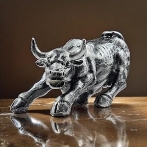 Silver Charging Bull Resin Statue - Powerful Decor - Karigaari India Aesthetic Home Decor