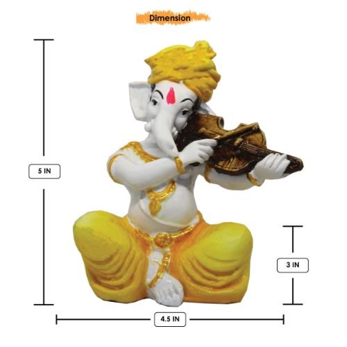 Elegant Small Lord Ganesha Figure Playing Instruments Best One Of A Kind Design Yellow For Home Home Decor Modern Ornament 3 Small Lord Ganesha Idol Playing Instruments Best & Unique Design Yellow for Home Decor - Karigaari India Aesthetic Home Decor