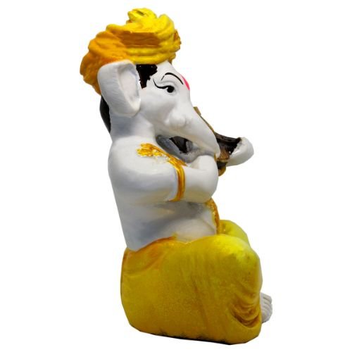 Elegant Small Lord Ganesha Figure Playing Instruments Best One Of A Kind Design Yellow For Home Home Decor Modern Ornament 4 Small Lord Ganesha Idol Playing Instruments Best & Unique Design Yellow for Home Decor - Karigaari India Aesthetic Home Decor