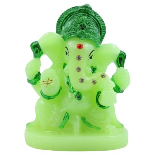 Small Lord Ganesha sitting Unique Crystal Green Colour Idol with Dark Green Color Ornaments for Home Decor - Karigaari India Aesthetic Home Decor