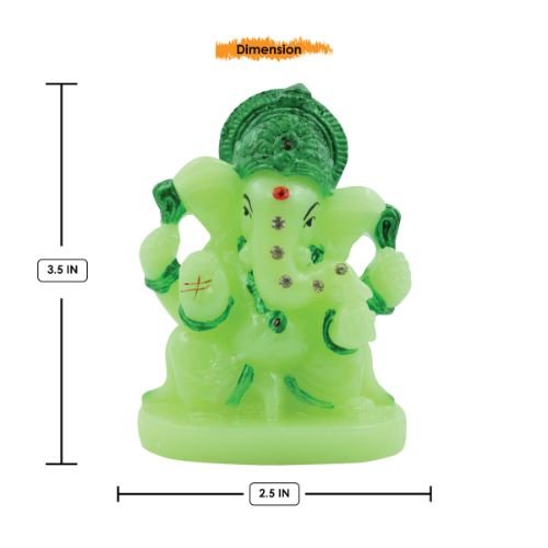 Small Lord Ganesha sitting Unique Crystal Green Colour Idol with Dark Green Color Ornaments for Home Decor - Karigaari India Aesthetic Home Decor