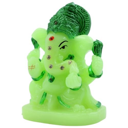 Small Lord Ganesha sitting Unique Crystal Green Colour Idol with Dark Green Color Ornaments for Home Decor - Karigaari India Aesthetic Home Decor