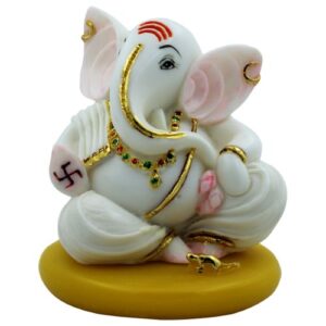 Small Lord Ganesha Sitting With Swastik on Hand White Color Idol for Home Decor - Karigaari India Aesthetic Home Decor
