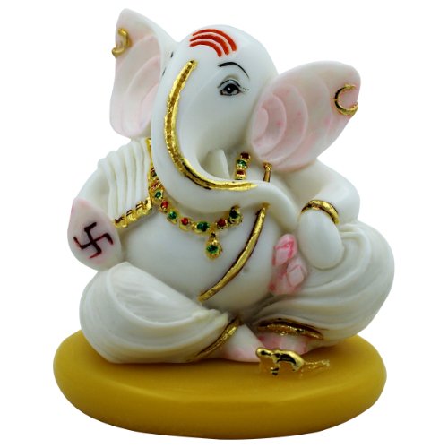 Elegant Small Lord Ganesha Sitting With Swastik On Artisan White Color Figurine For Home Home Decor Artful Decor Piece 2 Small Lord Ganesha Sitting With Swastik on Hand White Color Idol for Home Decor - Karigaari India Aesthetic Home Decor