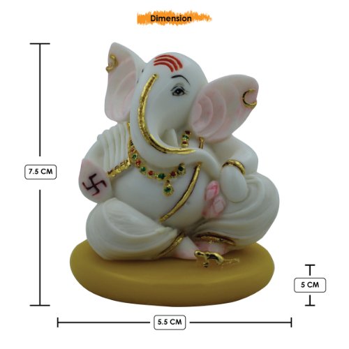 Elegant Small Lord Ganesha Sitting With Swastik On Artisan White Color Figurine For Home Home Decor Artful Decor Piece 3 Small Lord Ganesha Sitting With Swastik on Hand White Color Idol for Home Decor - Karigaari India Aesthetic Home Decor