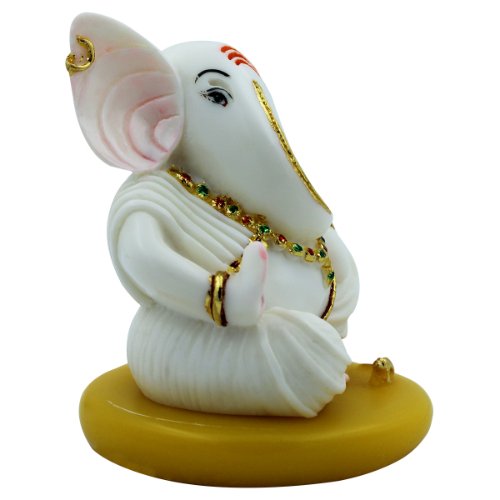 Elegant Small Lord Ganesha Sitting With Swastik On Artisan White Color Figurine For Home Home Decor Artful Decor Piece 4 Small Lord Ganesha Sitting With Swastik on Hand White Color Idol for Home Decor - Karigaari India Aesthetic Home Decor