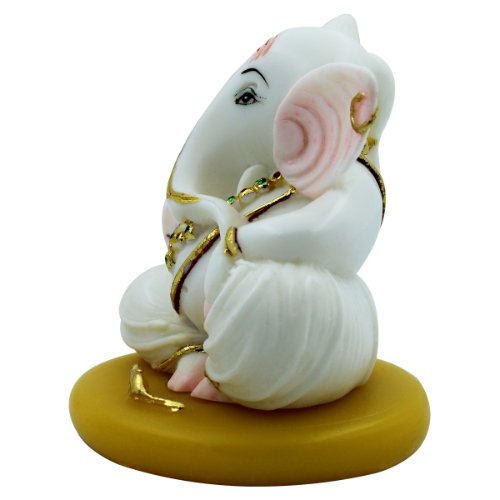 Elegant Small Lord Ganesha Sitting With Swastik On Artisan White Color Figurine For Home Home Decor Artful Decor Piece 6 Small Lord Ganesha Sitting With Swastik on Hand White Color Idol for Home Decor - Karigaari India Aesthetic Home Decor