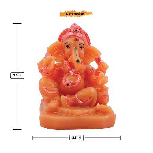 Small Unique Lord Ganesha Sitting With One Leg Down Idol Orange Color And Pink Ornaments Best for Home Decor - Karigaari India Aesthetic Home Decor