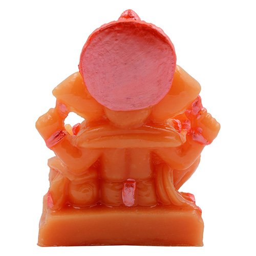 Small Unique Lord Ganesha Sitting With One Leg Down Idol Orange Color And Pink Ornaments Best for Home Decor - Karigaari India Aesthetic Home Decor