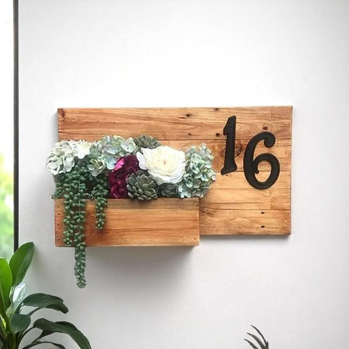Elegant Teak Timber Fancy Outdoor Planter Number Sign Artful Decor Piece 4 Teak Wood Fancy Outdoor Planter Number Plate - Karigaari India Aesthetic Home Decor