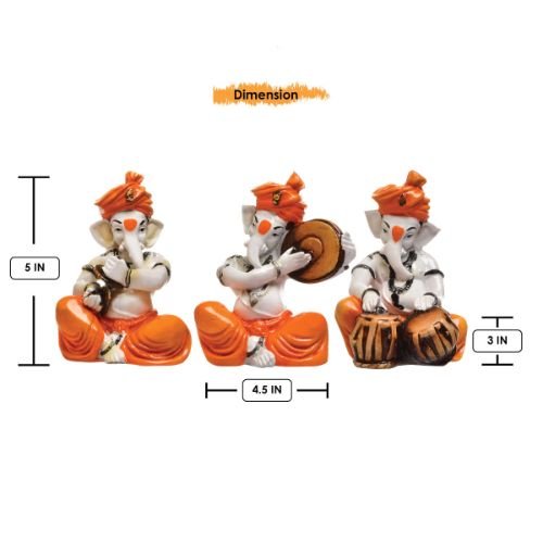 Elegant Three Small Lord Ganesha Figure Playing Instruments Orange Best One Of A Kind Design For Home Home Decor Decorative Piece 4 Three Small Lord Ganesha Idol Playing Instruments Orange Best & Unique Design for Home Decor - Karigaari India Aesthetic Home Decor