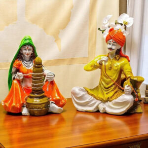 Traditions of Rajasthani : Man with Hukka & Lady with Chaas Idol showpiece for Home Decor - Karigaari India Aesthetic Home Decor