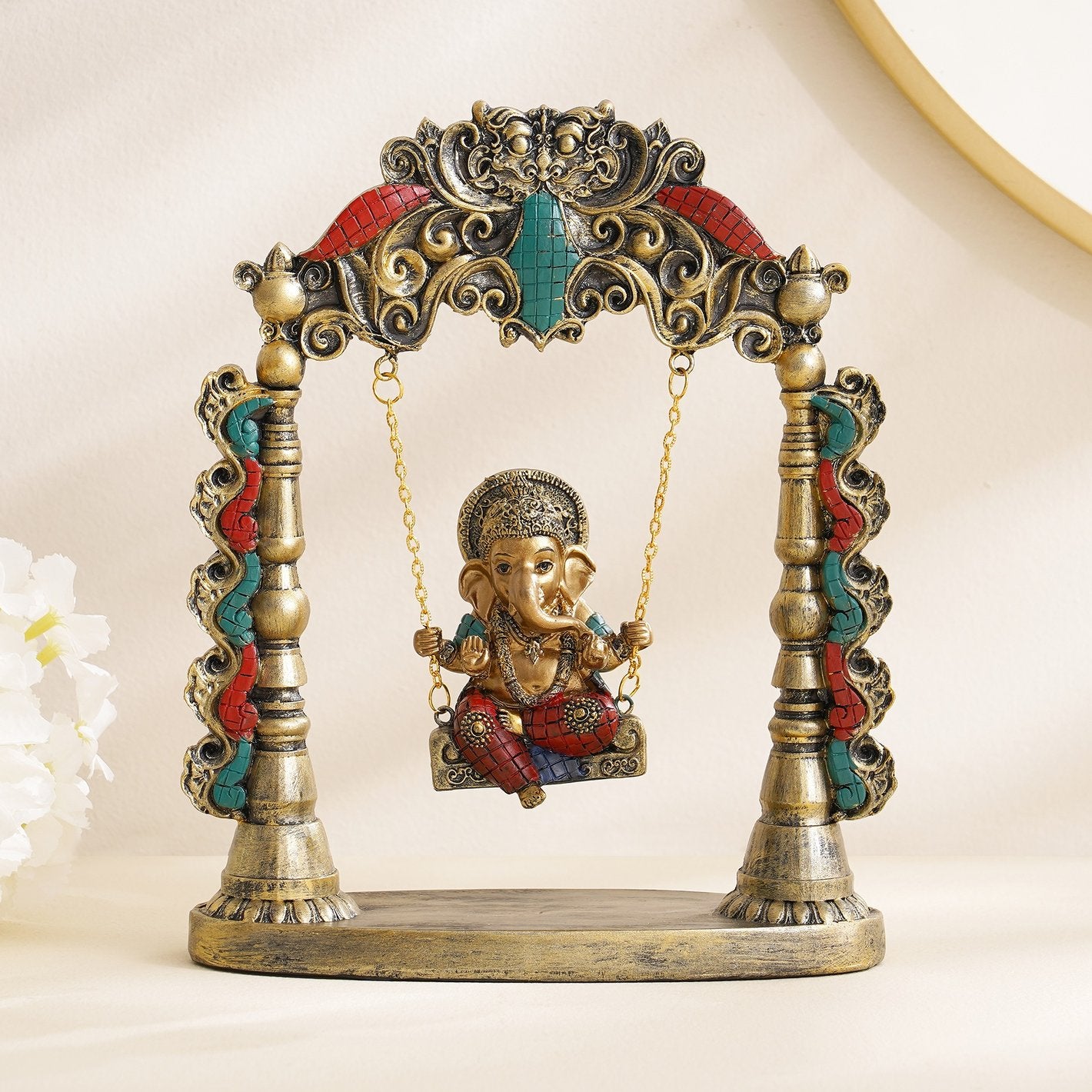 Elegant Vintage Ganesha Figurine On Swing Ideal For Gifting Home Decor Modern Ornament 1 Vintage Ganesha Idol on Swing – Ideal for Gifting & Decor - Karigaari India Aesthetic Home Decor