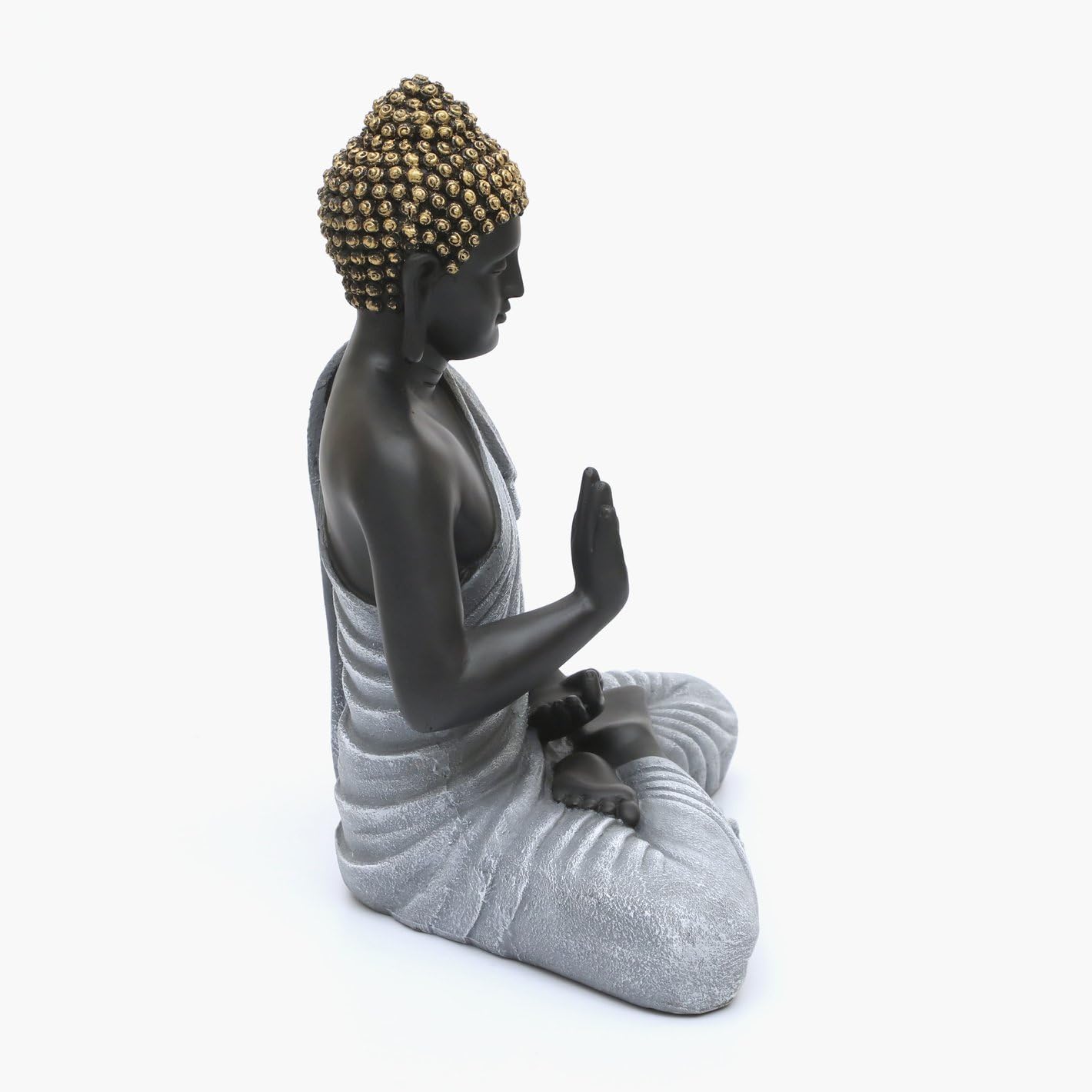 Elegant Zen Meditating Buddha Figurine Black Grey Resin Figure Home Decor Accent 3 Zen Meditating Buddha Statue Black & Grey Resin Idol - Karigaari India Aesthetic Home Decor