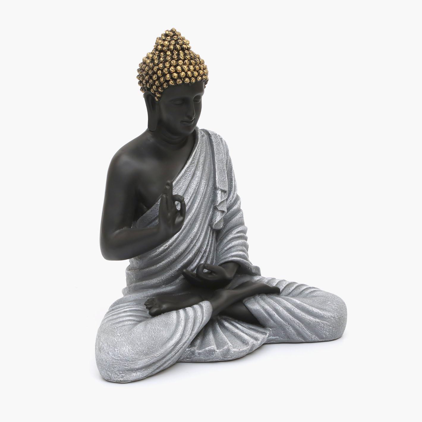 Elegant Zen Meditating Buddha Figurine Black Grey Resin Figure Home Decor Accent 4 Zen Meditating Buddha Statue Black & Grey Resin Idol - Karigaari India Aesthetic Home Decor