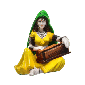 Enchanting Melody Figurine: Hand-Painted Resin Rajasthani Woman with Instrument - Karigaari India Aesthetic Home Decor