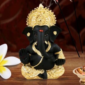 Antique Black Ceramic Ganesha Idol for Car Dashboard I Gifting - Karigaari India Aesthetic Home Decor