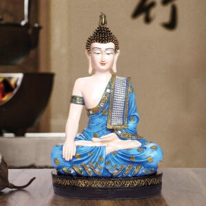 Handcrafted Ployresin Lord Buddh Blue Colour Sitting  Statue Showpiece Home Decor/Office Decor/Spiritual Gift - Karigaari India Aesthetic Home Decor