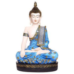 Handcrafted Ployresin Lord Buddh Blue Colour Sitting  Statue Showpiece Home Decor/Office Decor/Spiritual Gift - Karigaari India Aesthetic Home Decor