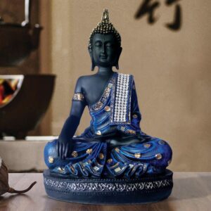 Handcrafted Ployresin Lord Buddha Blue Colour Meditating  Statue Showpiece Home Decor/Office Decor/Spiritual Gift - Karigaari India Aesthetic Home Decor