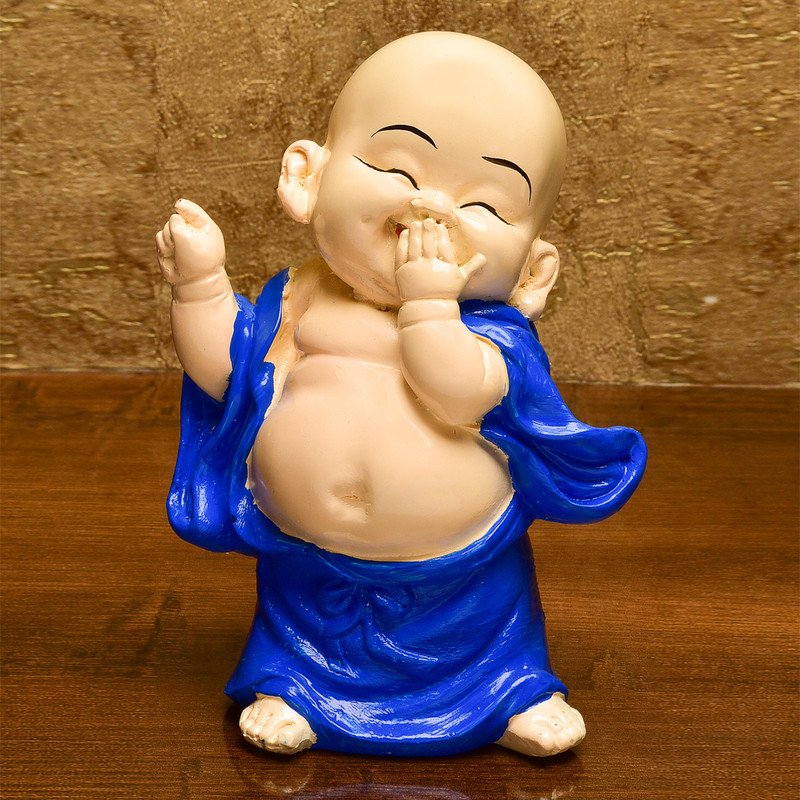 Graceful Artisan Ployresin Lord Buddha Laughing Dark Blue Colour Figurine And Putting Artisan On Mouth Centerpiece Home Home Decor Office Decoration Spiritual Gift Artful Decor Piece 1 Handcrafted Ployresin Lord Buddha Laughing Dark Blue Colour Statue And Putting Hand On Mouth Showpiece Home Decor/Office Decor/Spiritual Gift - Karigaari India Aesthetic Home Decor