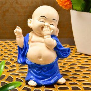 Handcrafted Ployresin Lord Buddha Laughing Dark Blue Colour Statue And Putting Hand On Mouth  Showpiece Home Decor/Office Decor/Spiritual Gift - Karigaari India Aesthetic Home Decor