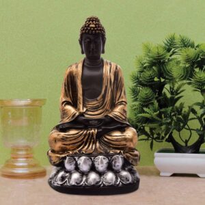 Handcrafted Ployresin Lord Buddha Meditating Statue Brown Colour Sitting On Lotus Showpiece Home Decor/Office Decor/Spiritual Gift - Karigaari India Aesthetic Home Decor