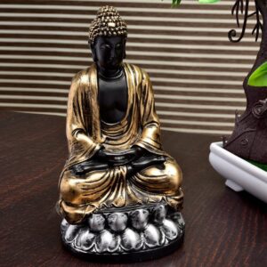 Handcrafted Ployresin Lord Buddha Meditating Statue Brown Colour Sitting On Lotus Showpiece Home Decor/Office Decor/Spiritual Gift - Karigaari India Aesthetic Home Decor