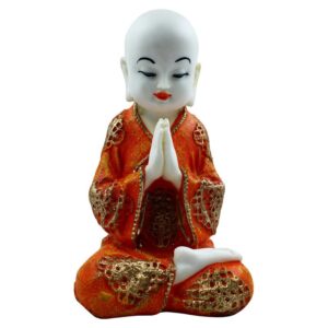 Handcrafted Ployresin Lord Buddha Praying  White And Orange Statue Showpiece Home Decor/Office Decor/Spiritual Gift - Karigaari India Aesthetic Home Decor