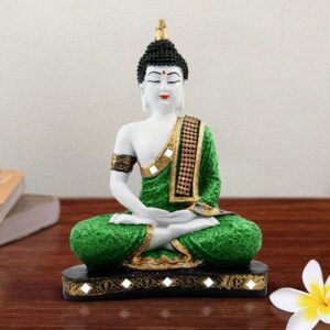 Handcrafted Ployresin Lord Buddha Sitting And Meditation Green Colour Statue Showpiece Home Decor/Office Decor/Spiritual Gift - Karigaari India Aesthetic Home Decor