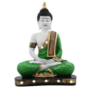 Handcrafted Ployresin Lord Buddha Sitting And Meditation Green Colour Statue Showpiece Home Decor/Office Decor/Spiritual Gift - Karigaari India Aesthetic Home Decor