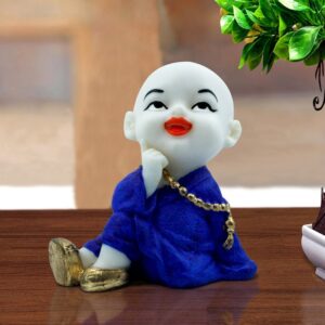 Handcrafted Ployresin Lord Buddha Sitting And Thinking Statue Showpiece Home Decor/Office Decor/Spiritual Gift, White And Blue - Karigaari India Aesthetic Home Decor