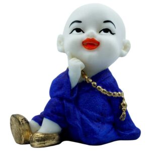 Handcrafted Ployresin Lord Buddha Sitting And Thinking Statue Showpiece Home Decor/Office Decor/Spiritual Gift, White And Blue - Karigaari India Aesthetic Home Decor