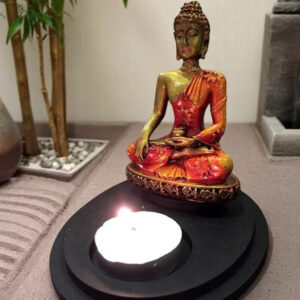 Handcrafted Ployresin Lord Buddha Sitting Orange Colour Meditating  Statue Showpiece Home Decor/Office Decor/Spiritual Gift - Karigaari India Aesthetic Home Decor