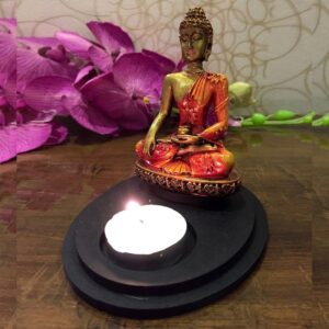 Handcrafted Ployresin Lord Buddha Sitting Orange Colour Meditating  Statue Showpiece Home Decor/Office Decor/Spiritual Gift - Karigaari India Aesthetic Home Decor