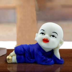 Handcrafted Ployresin Lord Buddha Sleeping Statue Showpiece Home Decor/Office Decor/Spiritual Gift, White And Blue - Karigaari India Aesthetic Home Decor