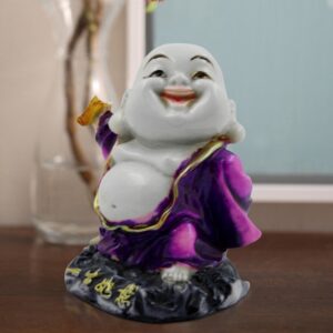 Handcrafted Ployresin Lord Buddha Standing On Stone And Laughing Statue Showpiece Home Decor/Office Decor/Spiritual Gift, Purple - Karigaari India Aesthetic Home Decor