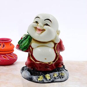 Handcrafted Ployresin Lord Buddha Standing With Putting Hand On Head Laughing Statue Showpiece Home Decor/Office Decor/Spiritual Gift, White And Red - Karigaari India Aesthetic Home Decor