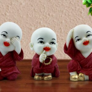 Handcrafted Ployresin Lord Buddha Three Sitting Statue Showpiece Home Decor/Office Decor/Spiritual Gift, White And Red - Karigaari India Aesthetic Home Decor