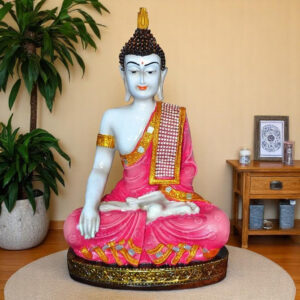 Handcrafted Ployresin Pink And Golden Colour Sitting Lord Buddha Statue Showpiece Home Decor/Office Decor/Spiritual Gift - Karigaari India Aesthetic Home Decor