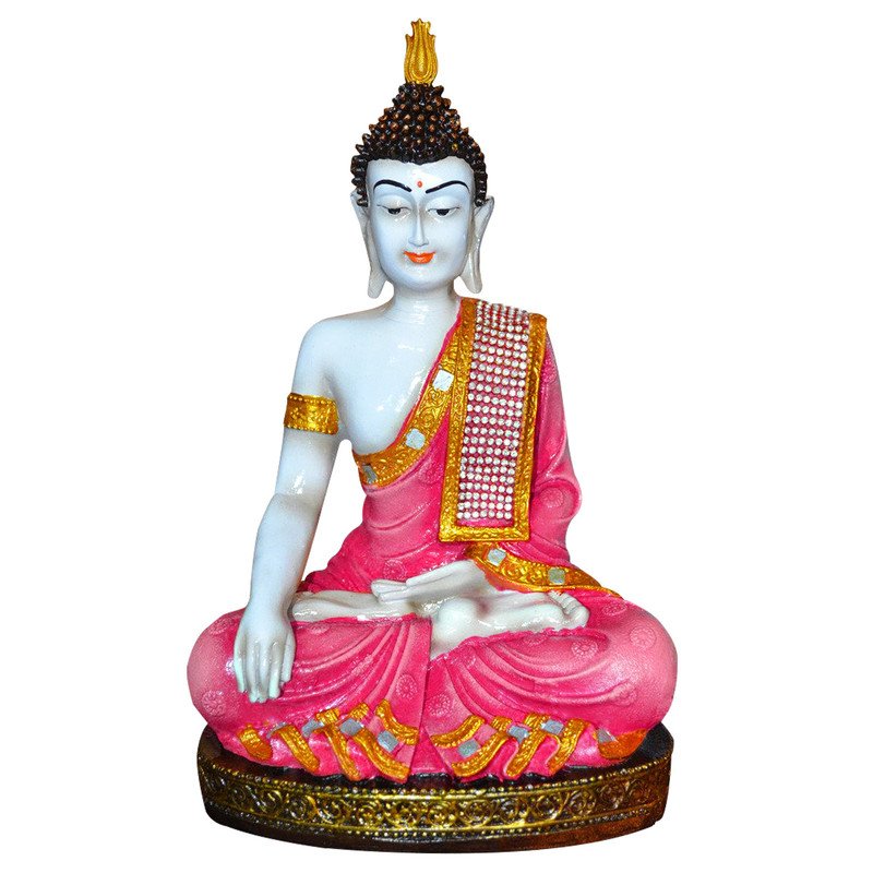 Graceful Artisan Ployresin Pink And Golden Colour Sitting Lord Buddha Figure Centerpiece Home Home Decor Office Decoration Spiritual Gift Premium Home Decor 4 Handcrafted Ployresin Pink And Golden Colour Sitting Lord Buddha Statue Showpiece Home Decor/Office Decor/Spiritual Gift - Karigaari India Aesthetic Home Decor